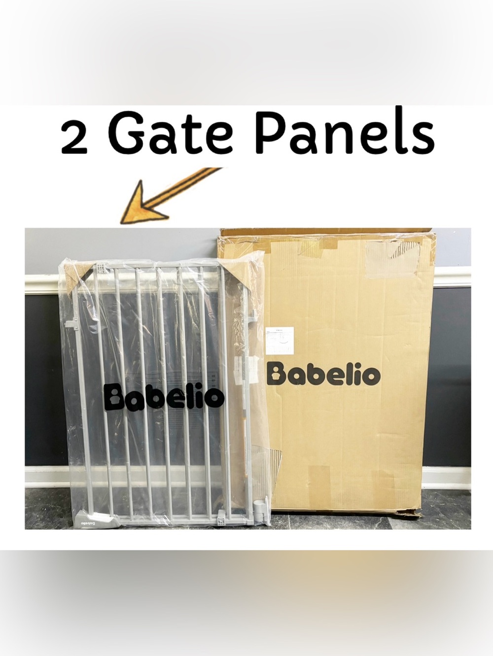 34" Tall Babelio 31.5"-55"  Baby/Dog Gate for Stairs & Doorways Grey NEW
